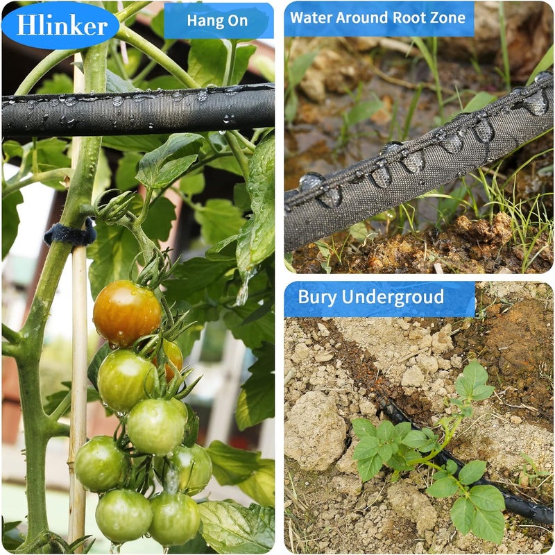 Hlinker Flat Soaker Hose 25 50 FT for Garden Beds, 50Ft (25FT X 2) 1/2" Linkable Consistent Drip Irrigation Hose Save 80% Water, Leakproof Heavy Duty Double Layer Sprinkler Hose - Image 4